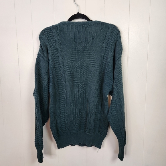 Vintage Jantzen Green Crew Cable Knit Grandpa Sweater Eclectic 90s 1990s Preppy - Picture 5 of 9